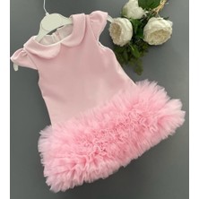 Buse & Eylül Bebe Pembe Bebe Yaka Tül Detaylı Kız Çocuk Elbisesi