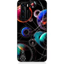 Teknomeg Huawei P40 Uyumlu Sci Fi Gezegenler ve Vektörler Desenli Silikon Kılıf