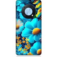 Teknomeg Huawei Nova  Y90 Uyumlu Mavi Sarı Çiçekler Desenli Silikon Kılıf