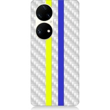 Teknomeg Huawei P50 Pro Uyumlu Sarı Lacivert Metal Motif Desenli Silikon Kılıf