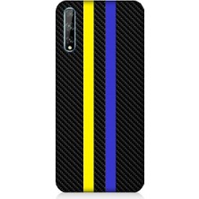 Teknomeg Huawei Y8P Uyumlu Sarı Lacivert Karbon Motif Desenli Silikon Kılıf