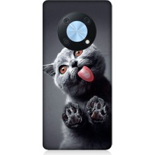 Teknomeg Huawei Nova  Y90 Uyumlu Sevimli Boz Kedi Dili Desenli Silikon Kılıf