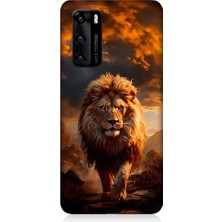 Teknomeg Huawei P40 Uyumlu Yırtıcı Aslan Kral Desenli Silikon Kılıf