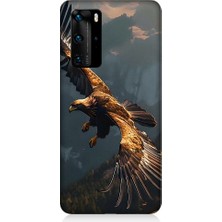 Teknomeg Huawei P40 Pro Uyumlu Uçan Kara Kartal Desenli Silikon Kılıf