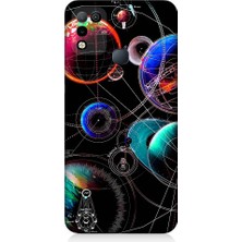 Teknomeg Infinix Hot 11 Play Uyumlu Sci Fi Gezegenler ve Vektörler Desenli Silikon Kılıf