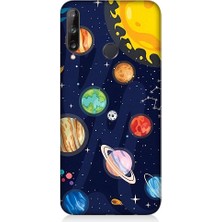 Teknomeg Huawei P40 Lite E Uyumlu Gezegenler ve Yıldız Haritası Desenli Silikon Kılıf