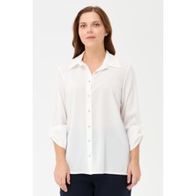 Accort Büyük Beden Uzun Kollu Gömlek-EKRU