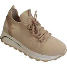 Yaz Kış Ayakkabı Yazkış Kadın Siyah Ten Triko Kumaş Bağcıksız Arkası Holıganlı 4cm Comfort Taban Fashıon Spor Ayakkab
