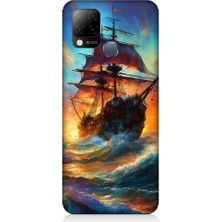 Teknomeg Infinix Hot 10T Uyumlu Kızıl Deniz Yelkenli Gemi Desenli Silikon Kılıf