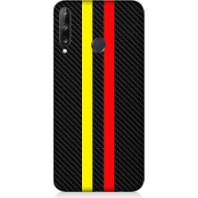 Teknomeg Huawei P40 Lite E Uyumlu Sarı Kırmızı Karbon Motif Desenli Silikon Kılıf