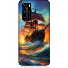 Teknomeg Huawei P40 Uyumlu Kızıl Deniz Yelkenli Gemi Desenli Silikon Kılıf
