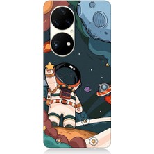 Teknomeg Huawei P50 Pro Uyumlu Sevimli Astronot Uzay Macerası Desenli Silikon Kılıf