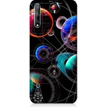 Teknomeg Huawei Y8P Uyumlu Sci Fi Gezegenler ve Vektörler Desenli Silikon Kılıf