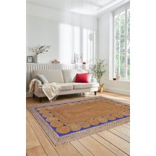 Evdeya Dijital Baskılı Kaymaz Yıkanabilir Jüt-Hasır Mutfak Yolluk Koridor Salon Halısı, Jüt-10-Mavi,