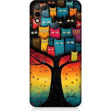 Teknomeg Infinix Hot 11 Play Uyumlu Ağaçtaki Kediler ve Baykuş Desenli Silikon Kılıf