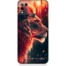 Teknomeg Infinix Hot 11 Play Uyumlu Sarı Kırmızı Asil Aslan Desenli Silikon Kılıf