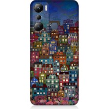 Teknomeg Infinix Hot 20I Uyumlu Minyatür Evler ve Gece Desenli Silikon Kılıf