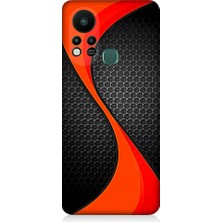 Teknomeg Infinix Hot 11S Uyumlu Turuncu Siyah Karbon Desenli Silikon Kılıf