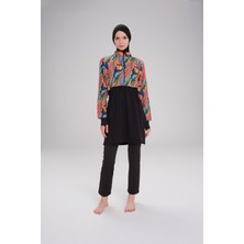 Esila Tropikal Desenli Jileli Tam Tesettür Mayo Üstü