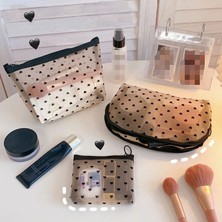 Qiuming Shop Yamuk Tarzı Moda Örgü Kozmetik Makyaj Çantaları Kılıf Tutucu Kılıfı Taşımak Için Uygun Şeffaf Fermuar Siyah Kalp Baskılı Kalem Kalem Kutusu (Yurt Dışından)