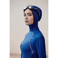 Performans Serisi Omuz Gizli Fermuar Detaylı Saks Mavisi Likralı 5 Parça Tesettür Mayo Takımı H-Per 30