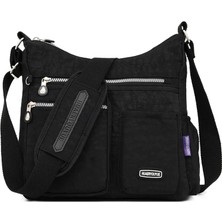 Qiuming Shop Üzüm Moru Tarzı Moda Kadın Naylon Omuz Çantaları Çok Fermuarlı Cep Postacı Çantaları Su Geçirmez Crossbody Çanta Üst Saplı Satchel Çanta Tote (Yurt Dışından)
