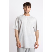 ADAM BOXES Oversize O-Yaka T-shirt Basuelto - Gri Melanj