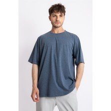 ADAM BOXES Oversize O-Yaka T-shirt Basuelto - Lacivert Melanj