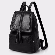 Qiuming Shop Siyah Stil Minimalizm Kadın Sırt Çantası Pu Deri Gençlik Kadın Sırt Çantası Güzel Moda Kız Rahat Sırt Çantaları Bayan Omuz Çantası (Yurt Dışından)