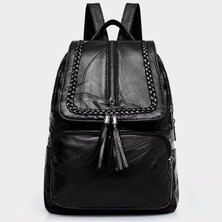 Qiuming Shop Siyah Stil Minimalizm Kadın Sırt Çantası Pu Deri Gençlik Kadın Sırt Çantası Güzel Moda Kız Rahat Sırt Çantaları Bayan Omuz Çantası (Yurt Dışından)