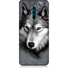 Teknomeg Oppo Reno 10X Zoom Uyumlu Mavi Gözlü Kurt Desenli Silikon Kılıf