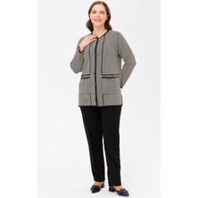 Gigi Giyim  Büyük Beden Kazayağı Desenli Triko Ceket