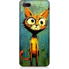 Teknomeg Oppo Rx 17 Neo Uyumlu Meraklı Şapşik Kedi Desenli Silikon Kılıf