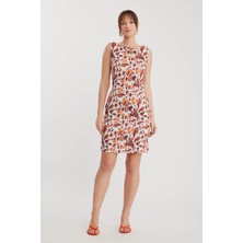 Vitrin Sıfır Kol Sonbahar Desenli Elbise