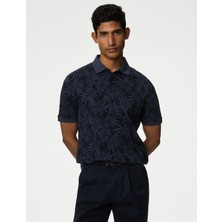 Marks & Spencer Saf Pamuklu Yaprak Desenli Polo Yaka T-Shirt