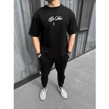 Tarz Yeri Unisex Baskılı Oversize T-Shirt - Siyah