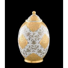 Güral Porselen Sıraltı Kabartma, Altın ve Platin Yaldızlı Nakışlı, El Dekoru Porselen Kavanoz 30 Cm,  (Elif 30 Cm. Kavanoz Oz.alt.plt.cal.93)(Güral El Dekoru Koleksiyonu)