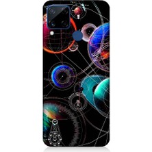 Teknomeg Realme C15 Uyumlu Sci Fi Gezegenler ve Vektörler Desenli Silikon Kılıf