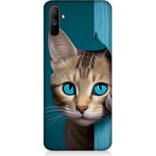 Teknomeg Realme C3 Uyumlu Mavi Gözlü Masum Kedi Desenli Silikon Kılıf