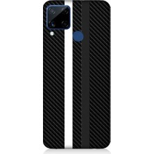 Teknomeg Realme C15 Uyumlu Siyah Beyaz Karbon Motif Desenli Silikon Kılıf