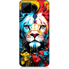 Teknomeg Realme C15 Uyumlu Renli Boyalı Aslan Yüzü Desenli Silikon Kılıf