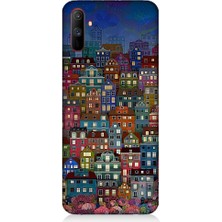 Teknomeg Realme C3 Uyumlu Minyatür Evler ve Gece Desenli Silikon Kılıf