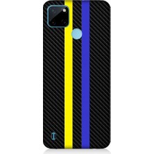 Teknomeg Realme C21Y Uyumlu Sarı Lacivert Karbon Motif Desenli Silikon Kılıf