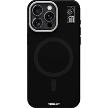 YoungKit iPhone 14 Pro Max Kılıf Magsafe Özellikli Kamera Standlı Silikon Youngkit Bitty Cream Kapak Siyah