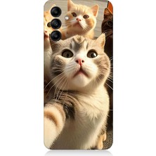 Teknomeg Samsung Galaxy A25 Uyumlu Selfie Kediler Desenli Silikon Kılıf