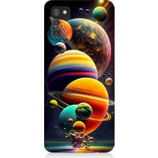 Teknomeg Samsung Galaxy A02S Uyumlu Gezegenler ve Büyük Patlama Desenli Silikon Kılıf