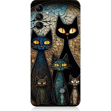 Teknomeg Samsung Galaxy A25 Uyumlu Vitray Kedi Ailesi Desenli Silikon Kılıf