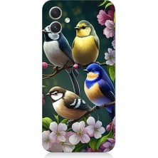 Teknomeg Samsung Galaxy A05 Uyumlu Mavi Sarı ve Siyah Başlı Kuşlar Desenli Silikon Kılıf