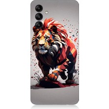 Teknomeg Samsung Galaxy A04S Uyumlu Sarı Kırmızı Aslan Desenli Silikon Kılıf
