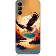 Teknomeg Samsung Galaxy A35 Uyumlu Uçan Siyah Beyaz Kartal Desenli Silikon Kılıf